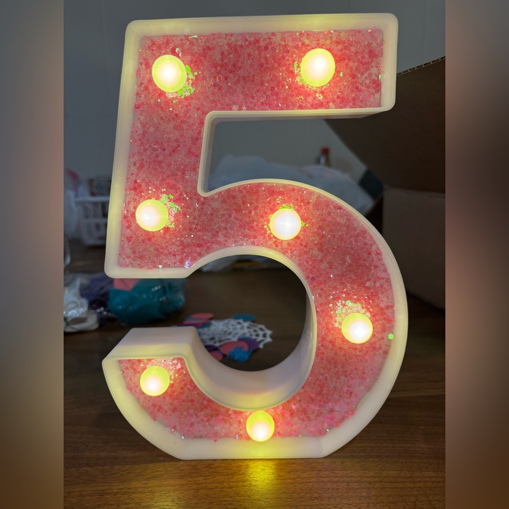 Pink LED Marquee Number 5 Light - Party Decor